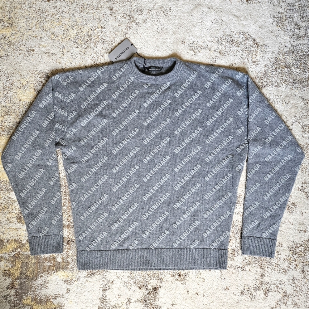 ❌️SOLD❌️ Balenciaga Men's Gray S M Cashmere Reflector Mini All Over Logo Sweater